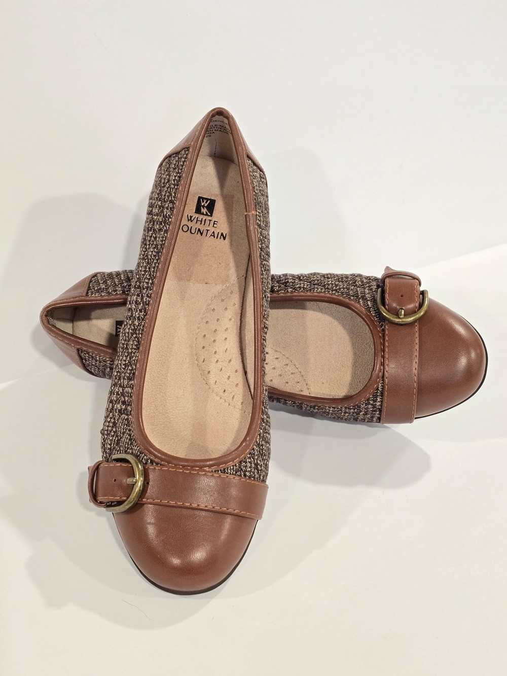 White Mountain Leather and Tweed Shoes with Buckle